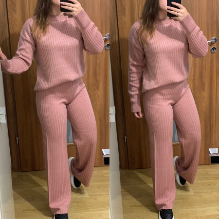 Compleu Dama Tricot Roz Pudra cu Pietricele [1]