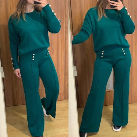 NOUTATI - Compleu Dama Tricot Verde cu Nasturei