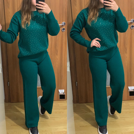 NOUTATI - Compleu Dama Tricot Verde cu Pietricele