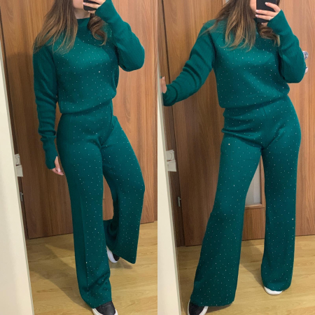 NOUTATI - Compleu Dama Tricot Verde cu Pietricele