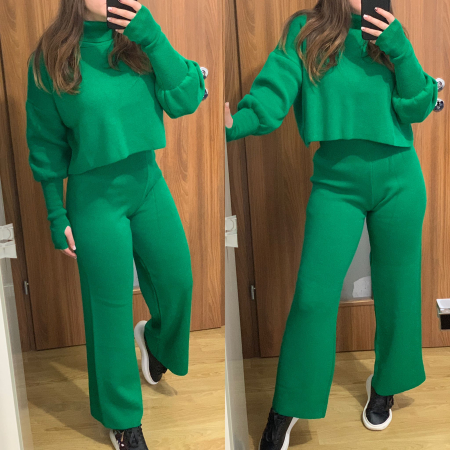 Compleu Dama Tricot Verde Evazat