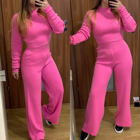 NOUTATI - Compleu Dama Tricot Evazat Roz