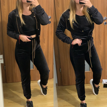 Compleu negru 3 piese din catifea TOAMNĂ/IARNĂ - Compleu negru 3 piese din catifea
