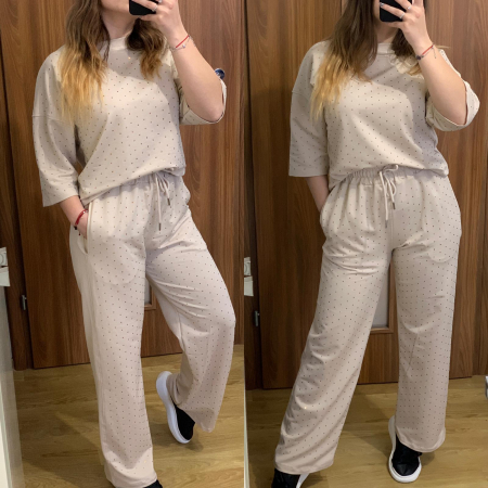 Compleu oversize bej cu strasuri COMPLEURI SPORT - Compleu oversize bej cu strasuri