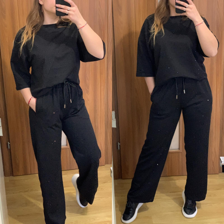 Compleu oversize negru cu strasuri COMPLEURI SPORT - Compleu oversize negru cu strasuri