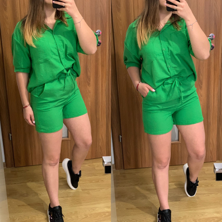Compleu scurt din in verde