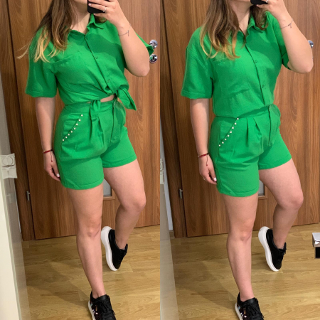 PRODUSE DE SEZON - Compleu verde din in cu strasuri