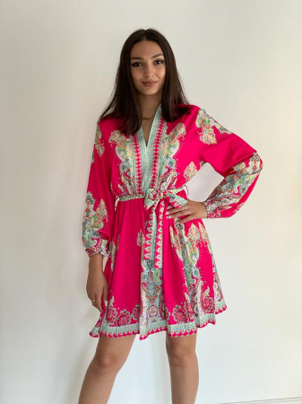 NOUTATI - Rochie Dama Roz cu Imprimeu