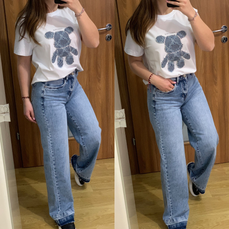 Set blugi evazati albastri+ tricou cu ursulet