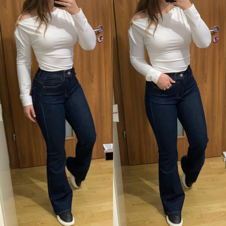 NOUTATI - Set blugi evazati elastici+ bluza alba elastica