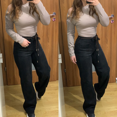 NOUTATI - Set blugi evazati elastici+ bluza bej