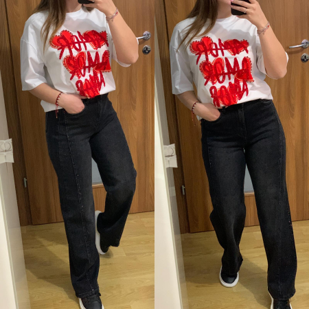 SETURI - Set blugi evazati negri+ tricou alb cu imprimeu si accesorii