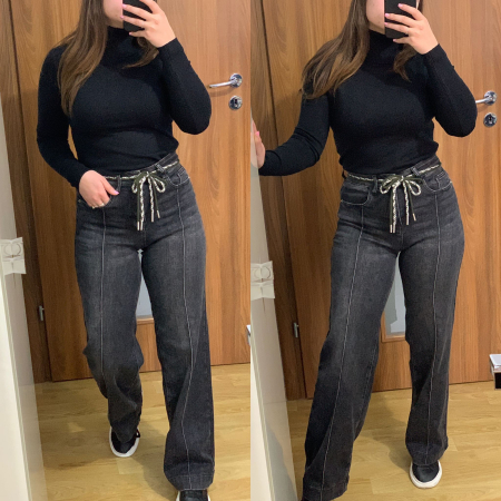 NOUTATI - Set blugi gri evazati elastici+ maleta neagra