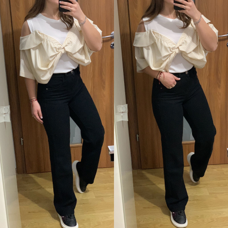 NOUTATI - Set blugi negri evazati+ bluza stil camasa