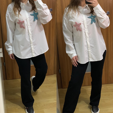 Set blugi negri evazati+ camasa alba cu stelute 3D accesorizate