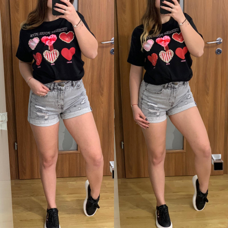 SETURI - Set blugi scurti + tricou negru cu imprimeu si accesorii