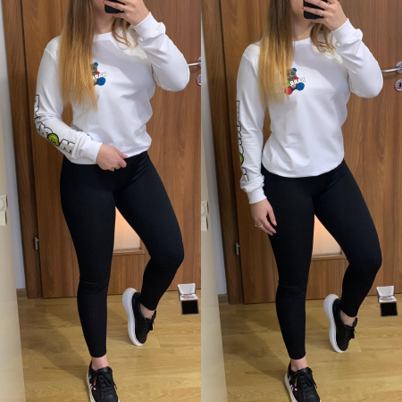 Set colanti negri+ bluza alba cu imprimeu NOUTATI - Set colanti negri+ bluza alba cu imprimeu