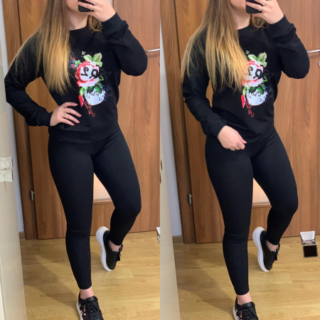 Set colanti negri+ bluza neagra cu imprimeu floare NOUTATI - Set colanti negri+ bluza neagra cu imprimeu floare