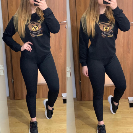 Set colanti negri+ bluza neagra cu ursulet TOAMNĂ/IARNĂ - Set colanti negri+ bluza neagra cu ursulet