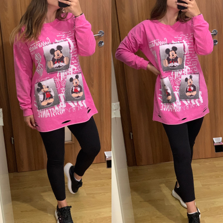 NOUTATI - Set colanti negri+ bluza roz cu imprimeu si strasuri