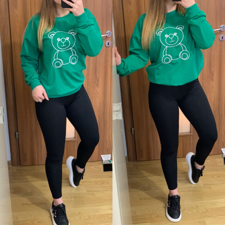 Set colanți negri+ bluză verde cu ursuleț NOUTATI - Set colanți negri+ bluză verde cu ursuleț