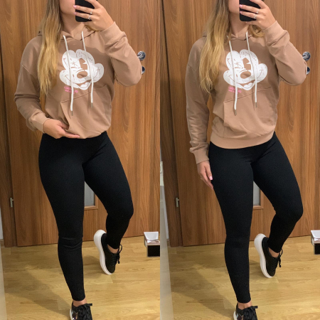 NOUTATI - Set colanti negri+ hanorac bej Mickey
