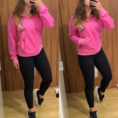 Set colanti negri+ hanorac roz cu fermoar COMPLEURI SPORT - Set colanti negri+ hanorac roz cu fermoar