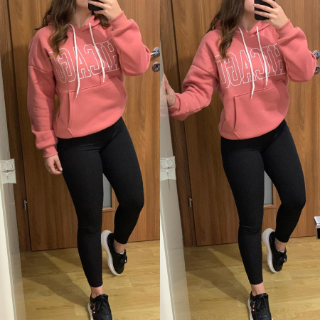 NOUTATI - Set colanti negri+ hanorac roz vatuit Chicago