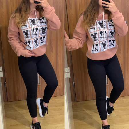 Set colanti negri+ hanorac vatuit bej Mickey NOUTATI - Set colanti negri+ hanorac vatuit bej Mickey