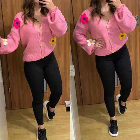 NOUTATI - Set colanti negri+ pulover roz cu floricele