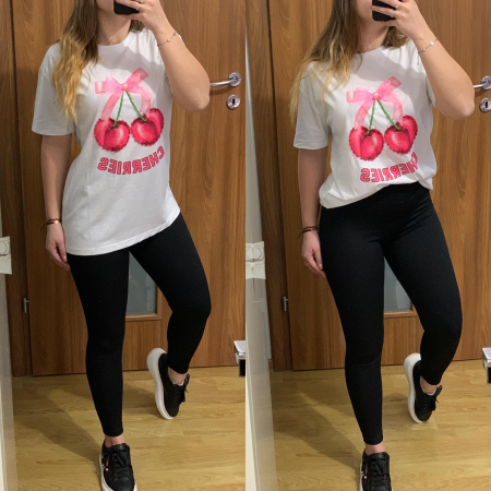Set colanti negri+ tricou alb cu model si fundita 3D NOUTATI - Set colanti negri+ tricou alb cu model si fundita 3D