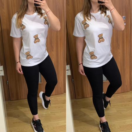 Set colanti negri+ tricou alb cu ursuleti PRODUSE DE SEZON - Set colanti negri+ tricou alb cu ursuleti