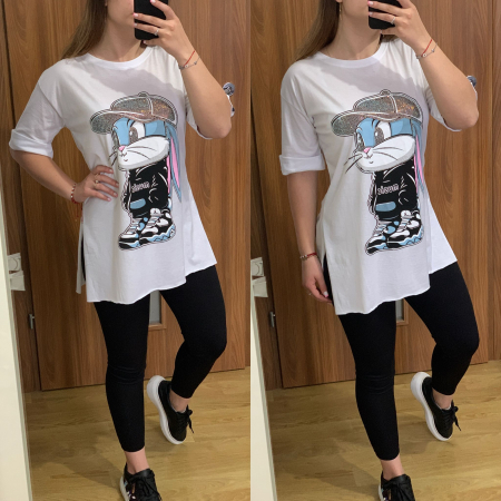 Set colanti negri+ tricou alb iepuras cu strasuri PRODUSE DE SEZON - Set colanti negri+ tricou alb iepuras cu strasuri