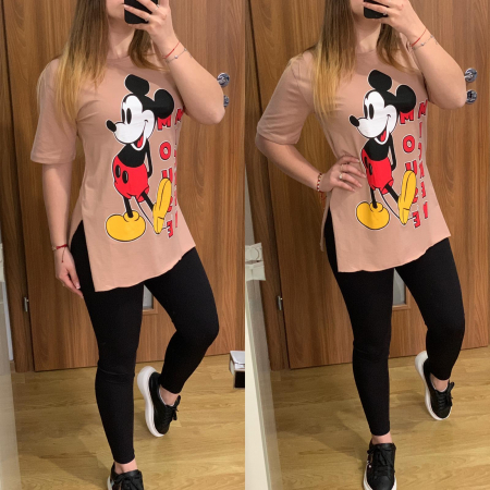 Set colanti negri+ tricou bej Mickey PRODUSE DE SEZON - Set colanti negri+ tricou bej Mickey