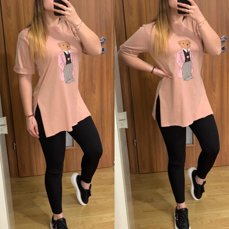 Set colanti negri+ tricou bej ursulet NOUTATI - Set colanti negri+ tricou bej ursulet