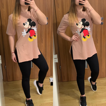 NOUTATI - Set colanti negri+ tricou Mickey bej