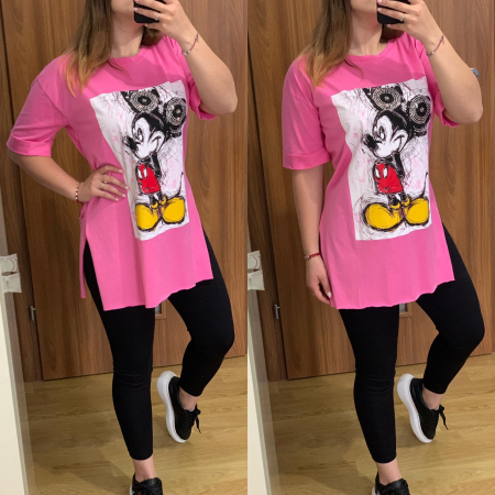 Set colanti negri+ tricou roz Mickey cu strasuri PRODUSE DE SEZON - Set colanti negri+ tricou roz Mickey cu strasuri