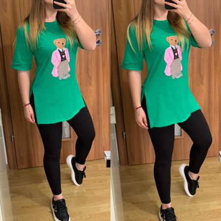 Set colanti negri+ tricou verde ursulet NOUTATI - Set colanti negri+ tricou verde ursulet