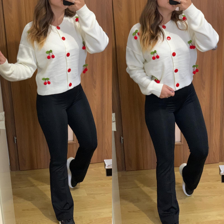NOUTATI - Set pantaloni evazati+ pulover cu cirese