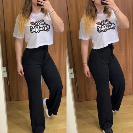 Set pantaloni negri evazati+ tricou scurt alb PRODUSE DE SEZON - Set pantaloni negri evazati+ tricou scurt alb
