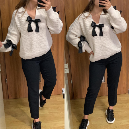 NOUTATI - Set pantaloni negri office+ pulover cu fundite detasabile