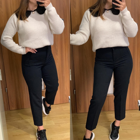 NOUTATI - Set pantaloni office negri+ pulover cu guler