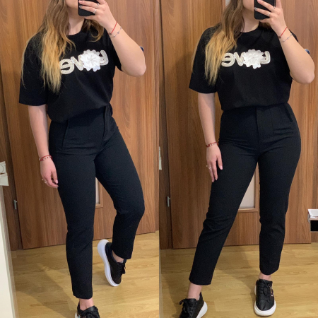 Set pantaloni office negri+ tricou negru cu accesorii PRODUSE DE SEZON - Set pantaloni office negri+ tricou negru cu accesorii