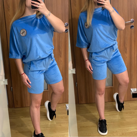 Trening albastru scurt din catifea NOUTATI - Trening albastru scurt din catifea
