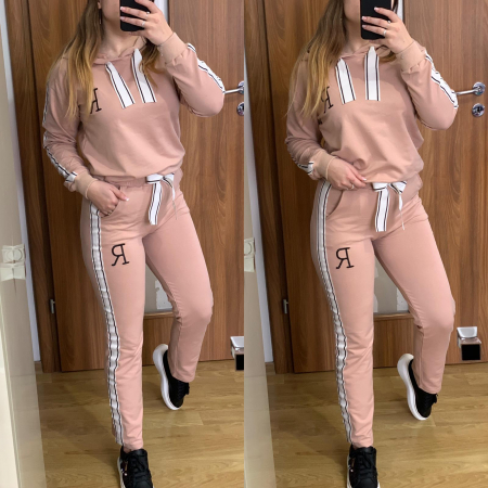 Trening bej din bumbac cu panglica NOUTATI - Trening bej din bumbac cu panglica