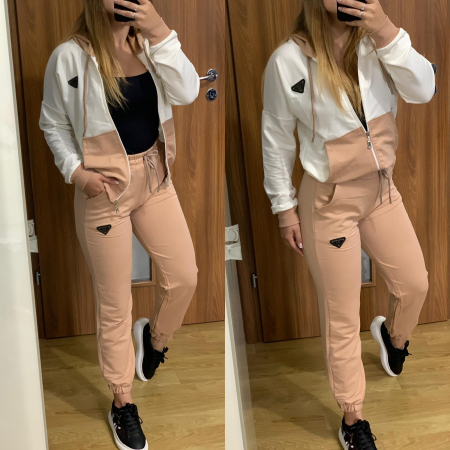 Trening bumbac bej cu alb COMPLEURI SPORT - Trening bumbac bej cu alb