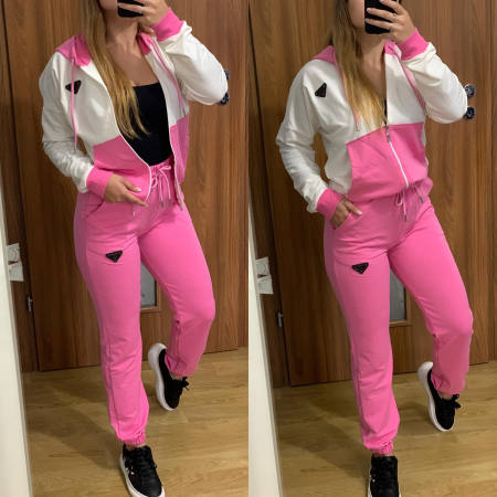 Trening bumbac roz cu alb COMPLEURI SPORT - Trening bumbac roz cu alb
