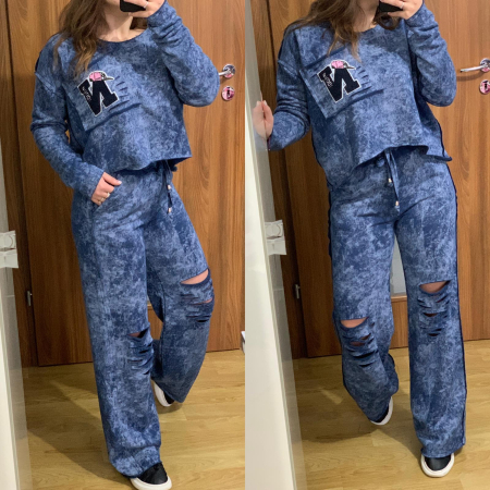 Trening Dama Bumbac Albastru cu Model