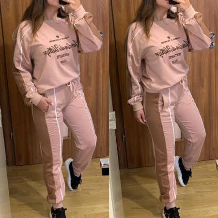 Trening Dama Bumbac Bej cu Maro COMPLEURI SPORT - Trening Dama Bumbac Bej cu Maro