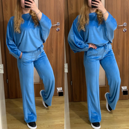 Trening evazat din catifea albastru [0]